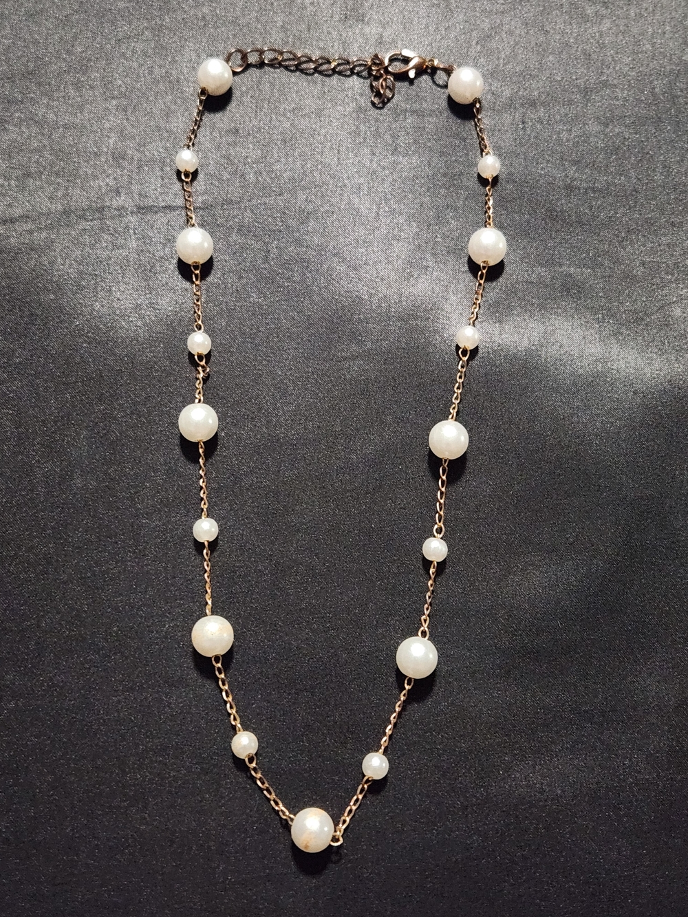 Vintage Gold Tone Faux Pearl Station Layering Necklace - 16" - 18"